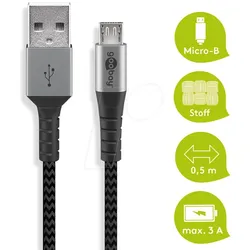 GOOBAY 49273 - Sync- & Ladekabel, USB-A > Micro-B, 0,5 m,Textil, schwarz