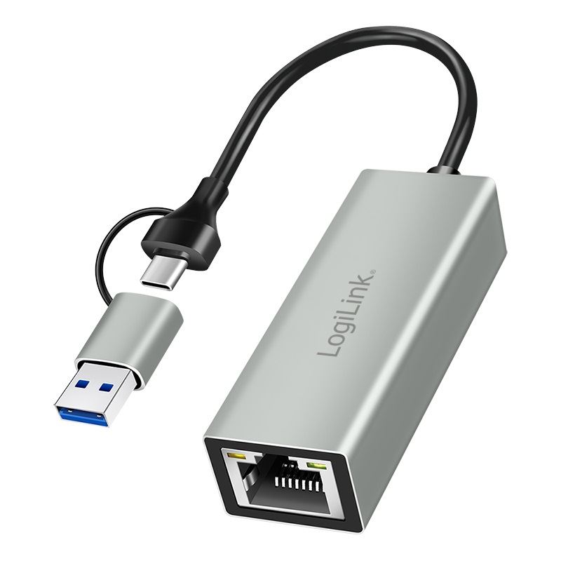Logilink USB-C > Gigabit Ethernet Adapter mit 2-in-1 USB