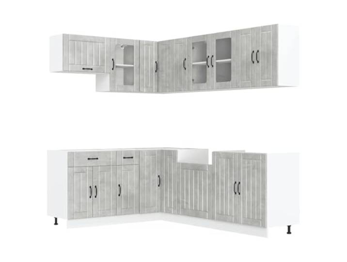 fsahslih 11-TLG Küchenschrank-Set Lucca Betongrau Holzwerkstoff Großzügiges 11-teiliges Möbelset mit verstellbaren Füßen und viel Stauraum für Geschirr und Kochgeschirr in der Küche.
