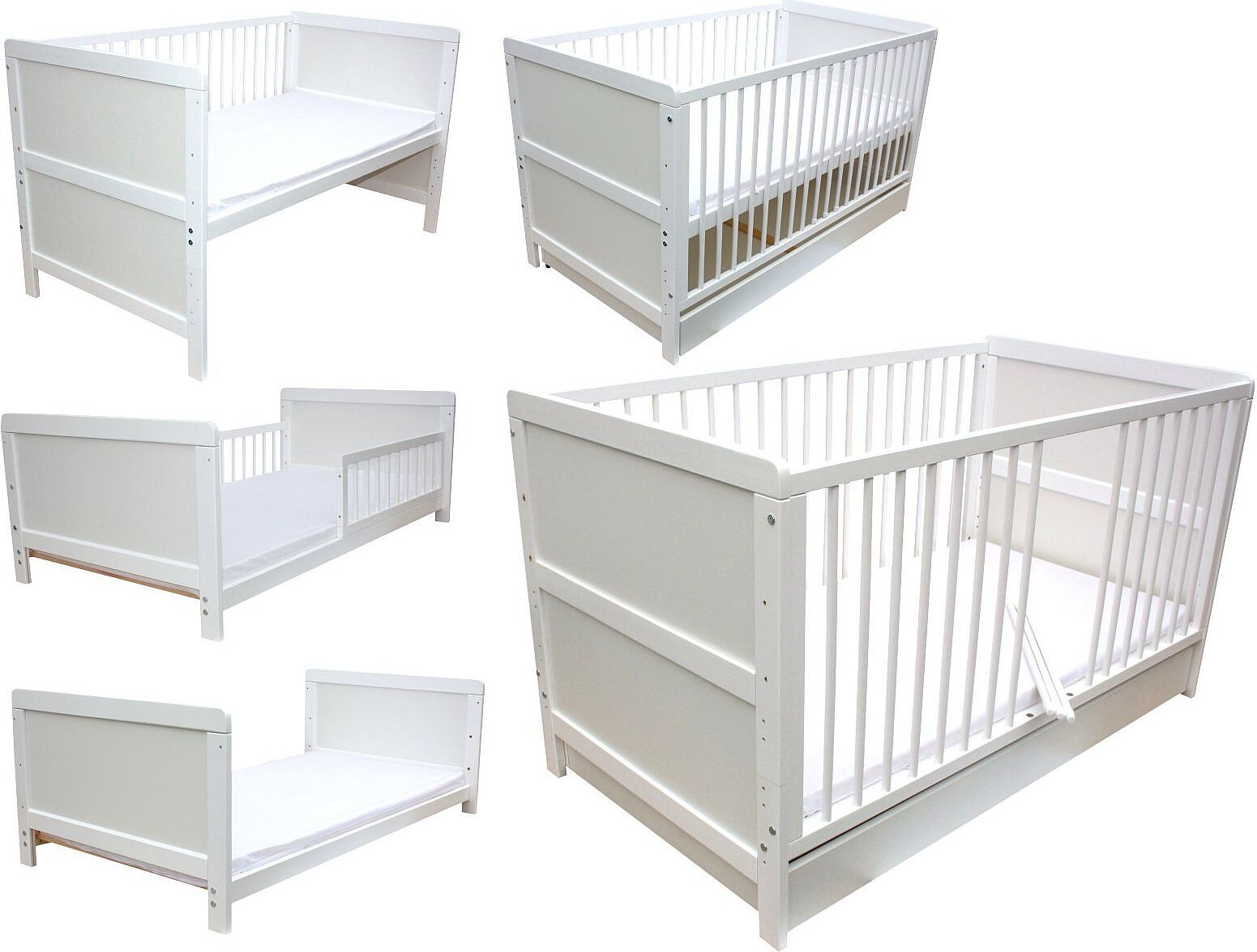 Kinderbett Juniorbett Beistellbett 140x70 cm 3in1 weiß mit Matratze und Schublade