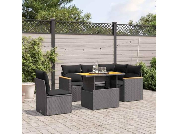 YUTAASU 6-TLG. Poly Rattan Sofagarnitur Schwarz mit Kissen