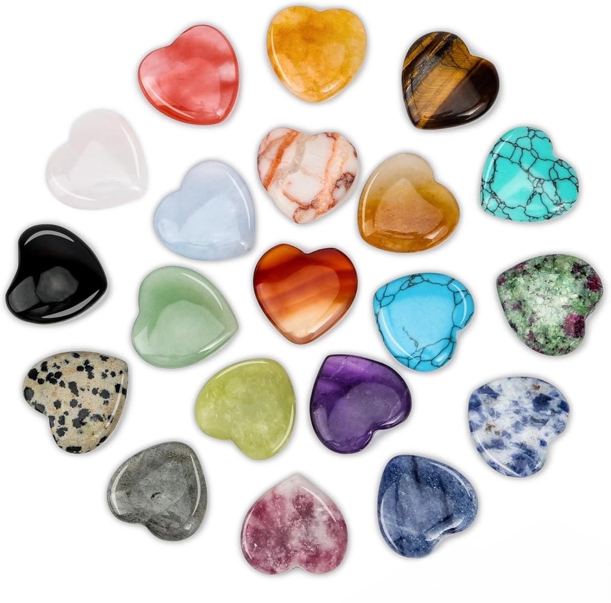 Set van 24 hartvormige gepolijste edelstenen in diverse kleuren voor het maken van sieraden en woondecoratie