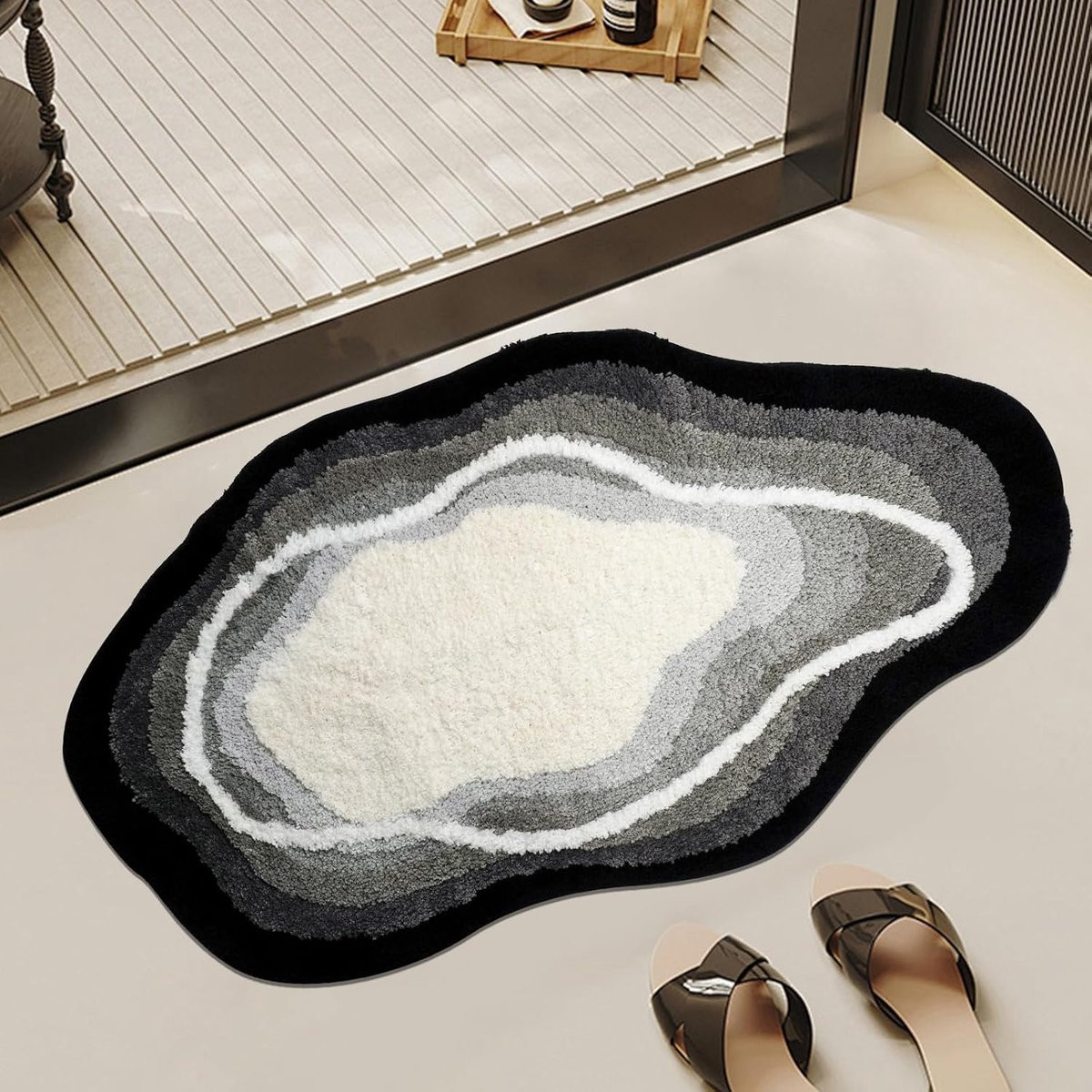 SnelShoppen 3D Effect Grijze Absorberende Badmat, Sneldrogende en Wasbare Antislip Badmat, Fluffy Shaggy Vloerkleed voor Badkamer en Woonkamer