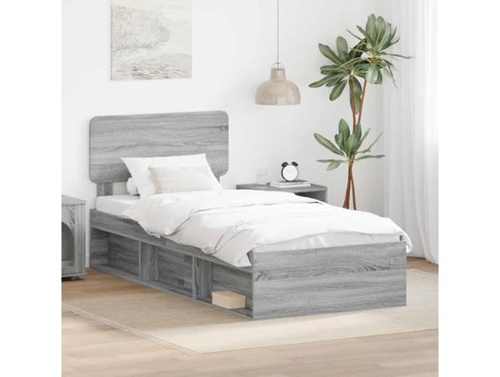 RJPLMFV Bettgestell, 90 x 190 cm, massives Kiefernholz, Grau Sonoma Kopfteil aus Massivholz, Lattenstruktur inklusive, einfache Montage für 2 Personen