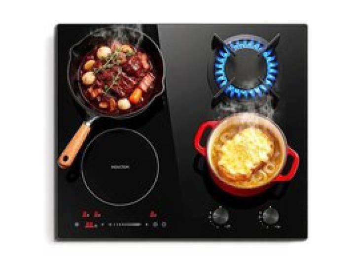 Plaque de cuisson mixte Plaque de cuisson 4 Foyers L59 cm avec prise Plaque Gaz 3400 W Plaque Induction 4100W Sécurité Enfant