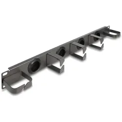 DeLOCK 19′′ Kabelmanagement Rangierpanel mit 4 Gummi Kabeldurchführungen und 5 Metall Bügeln 1 HE dunkelgrau