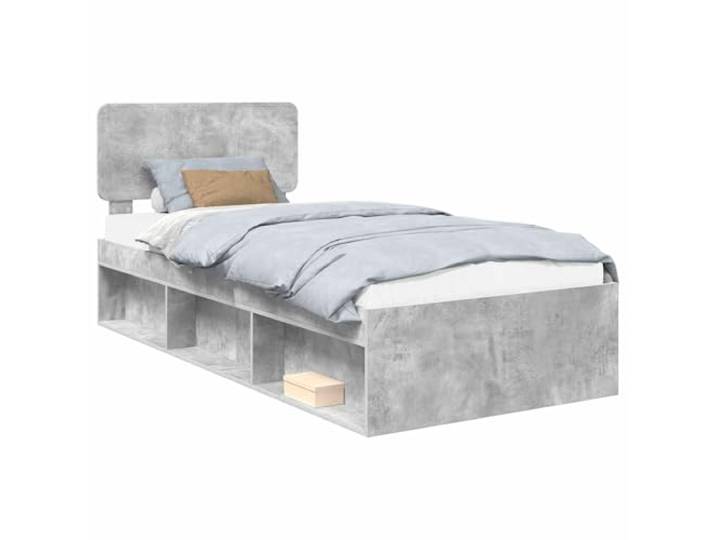 HMDNGOUT Bettrahmen mit Kopfteil Beton 90 x 200 cm Massives Kiefernholz