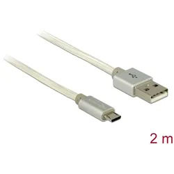 Delock Daten- und Ladekabel USB Typ-A Stecker > USB Typ Micro-B Stecker mit Textilummantelung weiß 200 cm