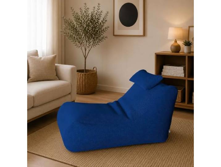 Talamo Italia - Pouf Abuli, Mehrzwecksessel, Sitzsack, Hockerhocker, Made in Italy, 70x120 h65 cm, Blau