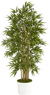Nearly Natural "64"" Bamboo Artificial Tree in White Tin Planter"