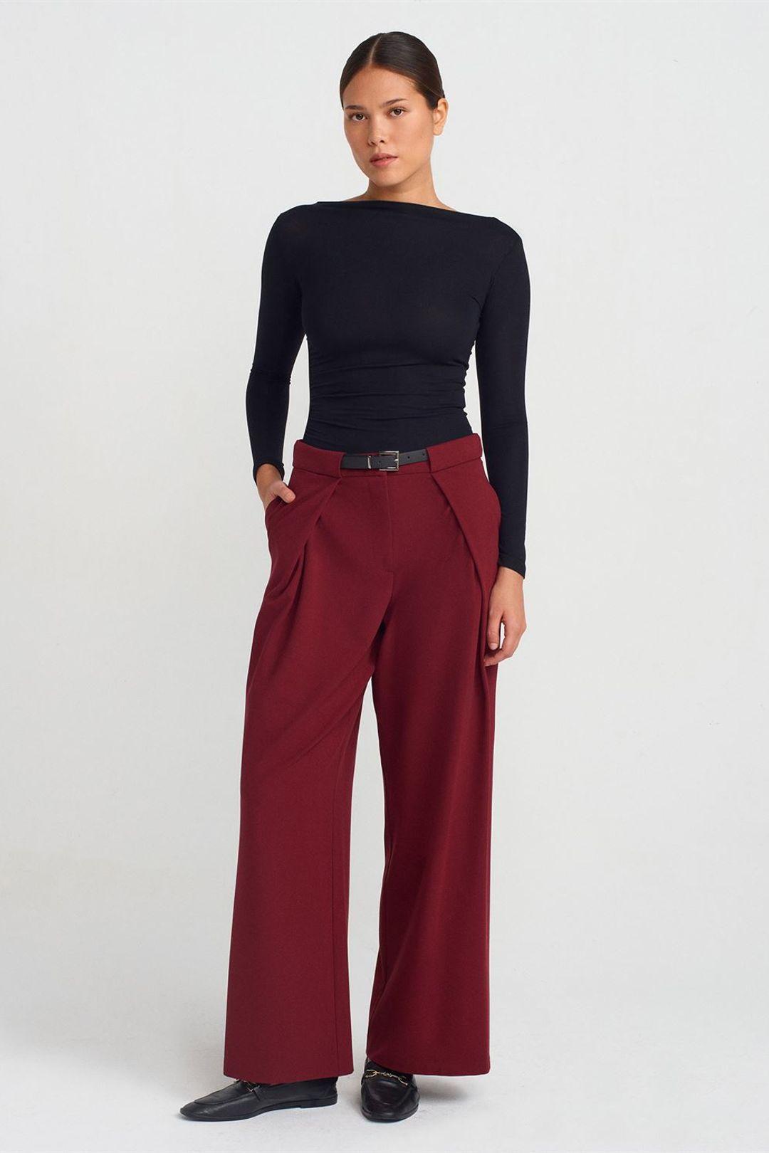 Vrouwen Wijde-Pijpen Crepe Broek Met Riem