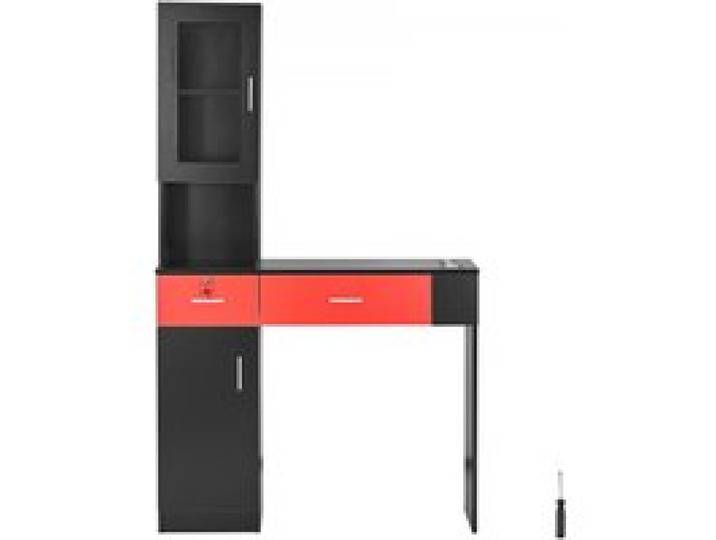 VEVOR Salonstation, Wandmontage, Friseursalonstation für Friseure, Beauty-Spa-Möbelset, 1 Lagerschrank, 3 Fächer und 2 Schubladen (eine abschließbar), Schwarz und Rot, 102,8 x 30 x 170 cm