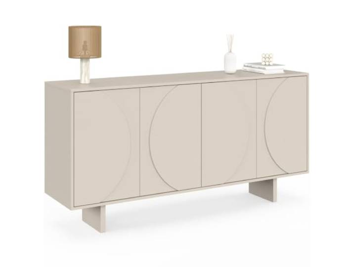 IDMarket - 160 cm breites Sideboard Arvin mit 4 Türen und abgerundeten Reliefs, Holzoptik in Beige