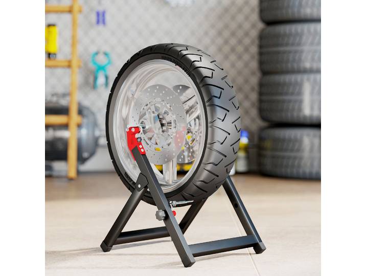 HOMCOM Équilibreuse de Roues Moto Aluminium Acier Pliable Noir