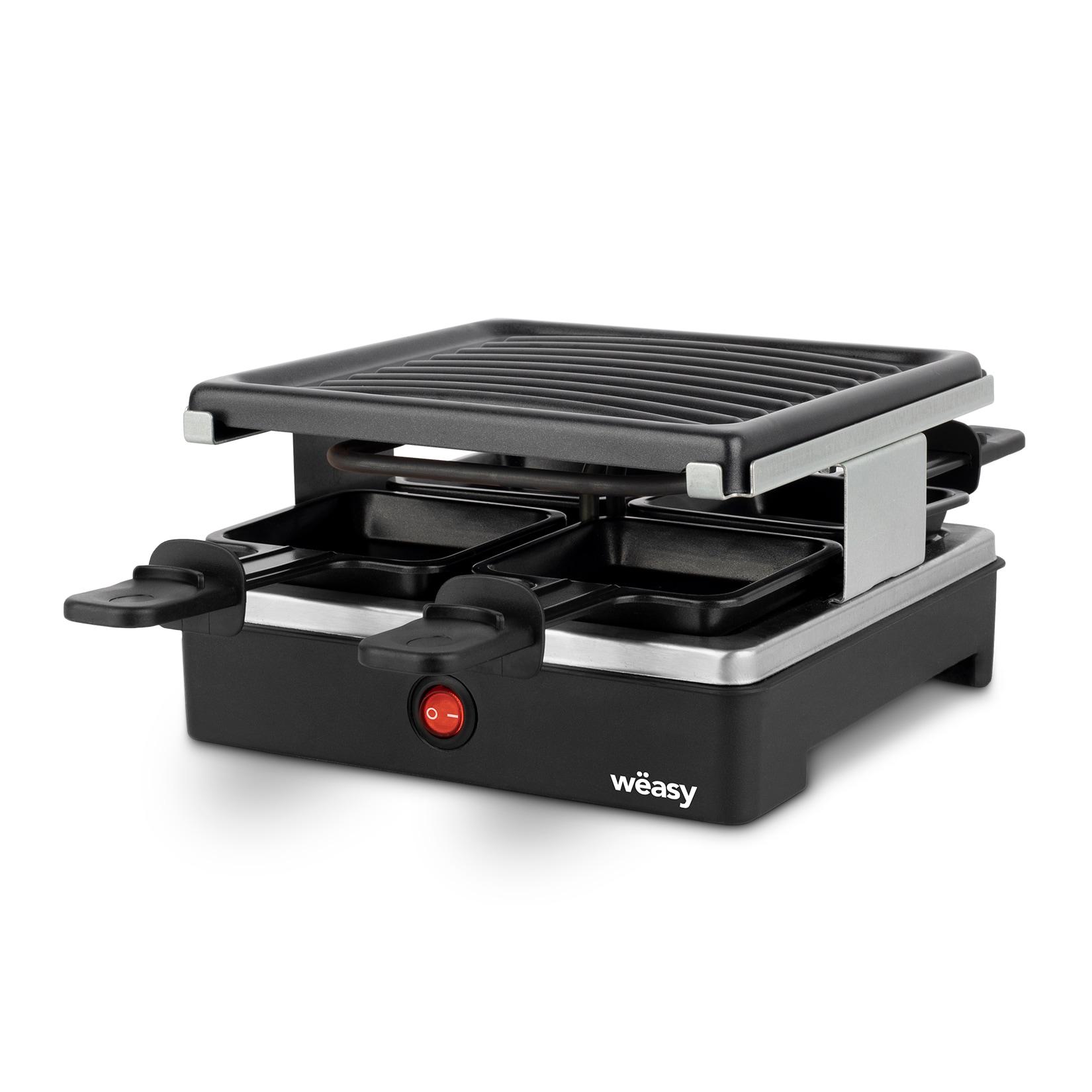 Wëasy Raclette Gerät und Grill LUGA40, 4 Personen, Antihaftbeschictung, 600 W, Edelstahl, schwarz