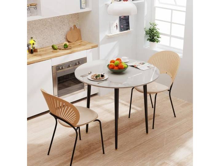 Table à Manger Ronde Aspect Marbre Table de Cuisine Grande 4 Personnes 80x80cm