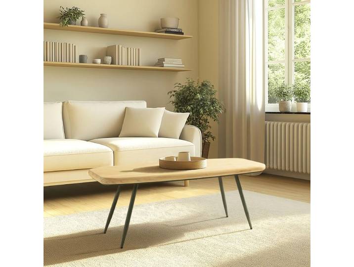 HELENA - Table basse GM plateau en pin pieds scandinaves métal vert HELENA