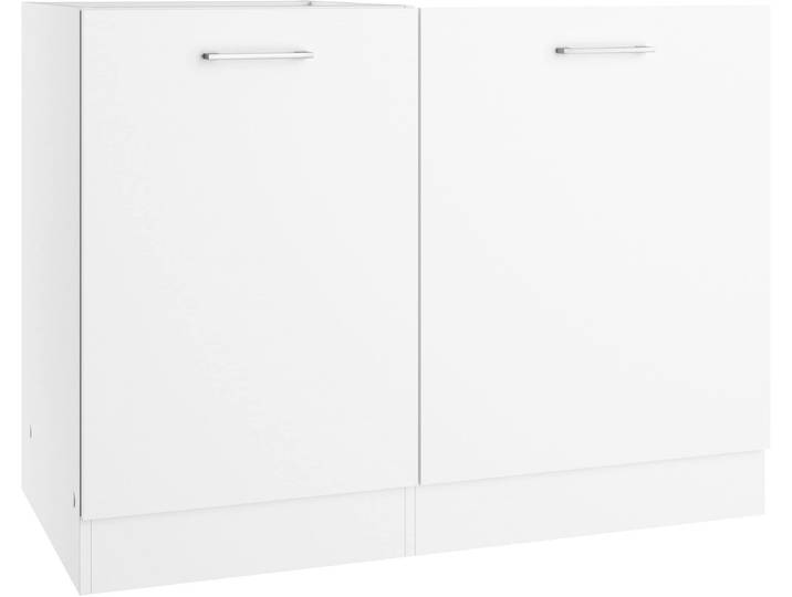 Spülenschrank KOCHSTATION KS-Milan , weiss (weiß), B:110cm H:82cm T:60cm, Holzwerkstoff, Schränke, Spülenschrank, Spülzentrum 110 cm, matte oder hochglänzende Fronten
