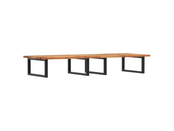 WEMYUFURN Waschbeckenregal Wandmontage Stahl und Akazienholz Schweberegal, rechteckige Halterungen, Handtuchaufhängung, ungebohrte Holzplatte, flexible Montage, Schrauben separat