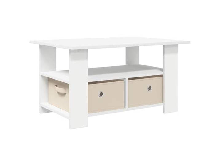 Xhnifbn Couchtisch Weiß 77 x 55 x 42 cm mit 2 Schubladen Holzwerkstoff Praktischer Wohnzimmer Beistelltisch mit 3 Staufächern für Zeitschriften und Deko. Stabile Oberfläche in edlem Mattweiß.