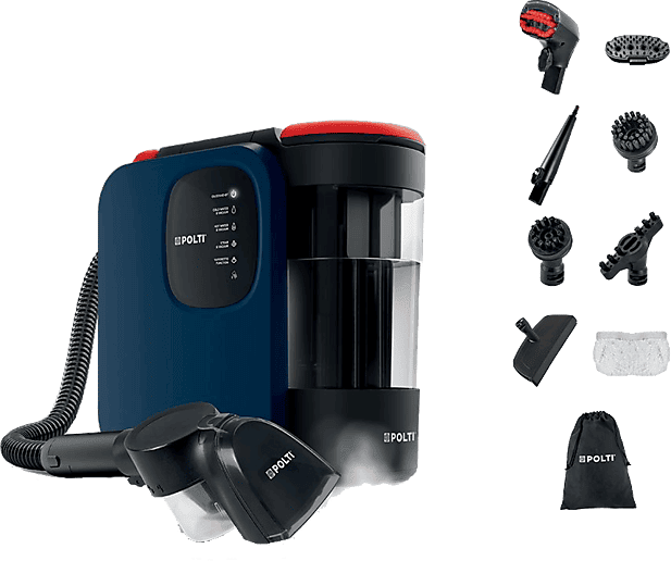 Aspirador de tapicerías - Polti StainOver Pet SC40, 2000 W, Vapor, 4 funciones en 1, Doble depósito, Ruedas giratorias, Azul