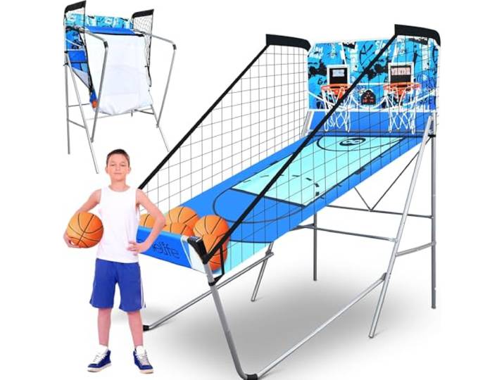SereneLife Arcade Basketball Spiel – Klappbarer Einzel-/Doppelkorb mit elektronischer Anzeige & Stahlrahmen, ideal für Schulen, Jugendräume, Pausenhöfe & Sportvereine, Indoor/Outdoor