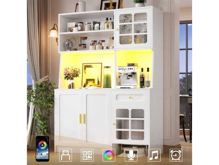 Buffet de cuisine - MINIMAL - MINIMAL - 130x45x180 cm - LED RVB contrôlable - Portes vitrées