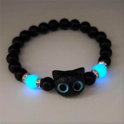 Trendy Discount Goods Cartoon Big Eye Cat Luminous Bracelet For Women, Trendy Black Cat Pendant, New Design Friendship Jewelry Gifts blue Black