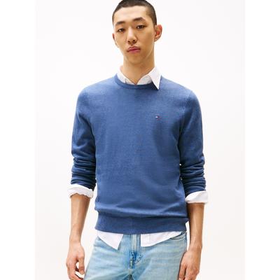 Rundhalspullover TOMMY HILFIGER "ESSENTIAL COTTON", Herren, Gr. XXL, blau (aegean sea heather), Strick, Obermaterial: 100% Baumwolle, regular fit, Rundhals, Rippbündchen, Pullover Rundhalspullover, Crewneck Regular Fit Premium Mode