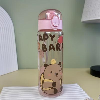 Uplifted Trends Transparent Cartoon Water Bottle With Carry Strap Leakproof Portable Sports Cup pink
