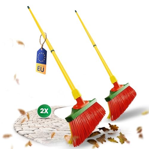 Set van 2 klauwbezems met houten steel en kunststof garde voor de tuin