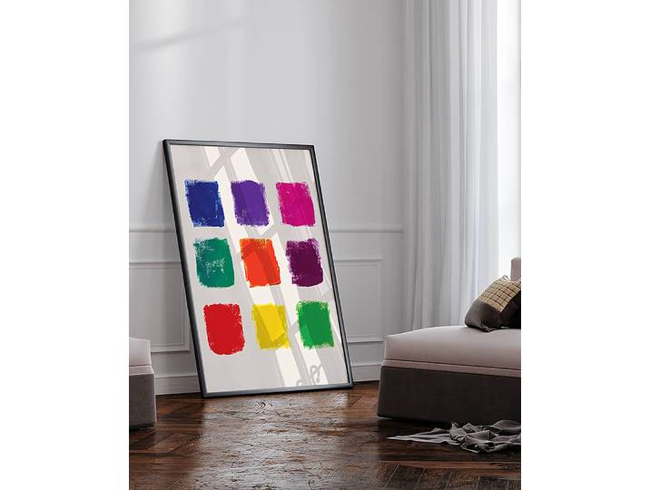 Bild Grunge Colorful Squares Rahmen: Buche Massiv, lackiert Abdeckung: Acrylglas Multicolor 73 x 93cm