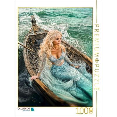 CALVENDO Puzzle Meerjungfrau sitzt träumend im alten Boot | 1000 Teile Lege-Größe 64x48cm Foto-Puzzle für glückliche Stunden, Sonstige von , Calvendo