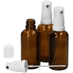 3er Set Apothekerflaschen Glasflasche braun 50ml mit Sprühkopf-Deckel