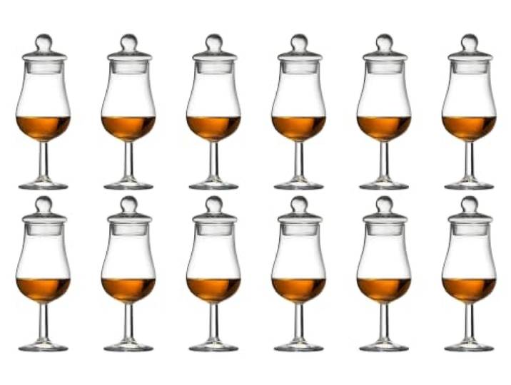 12 Tasting Gläser Form Signatory mit 12 Glasdeckel für edle Spirituosen 12 Gläser zum Vorteilspreis Stilglas Whiskyglas Whiskeyglas Rumglas mit Glasdeckel - Geschenkidee Männergeschenke