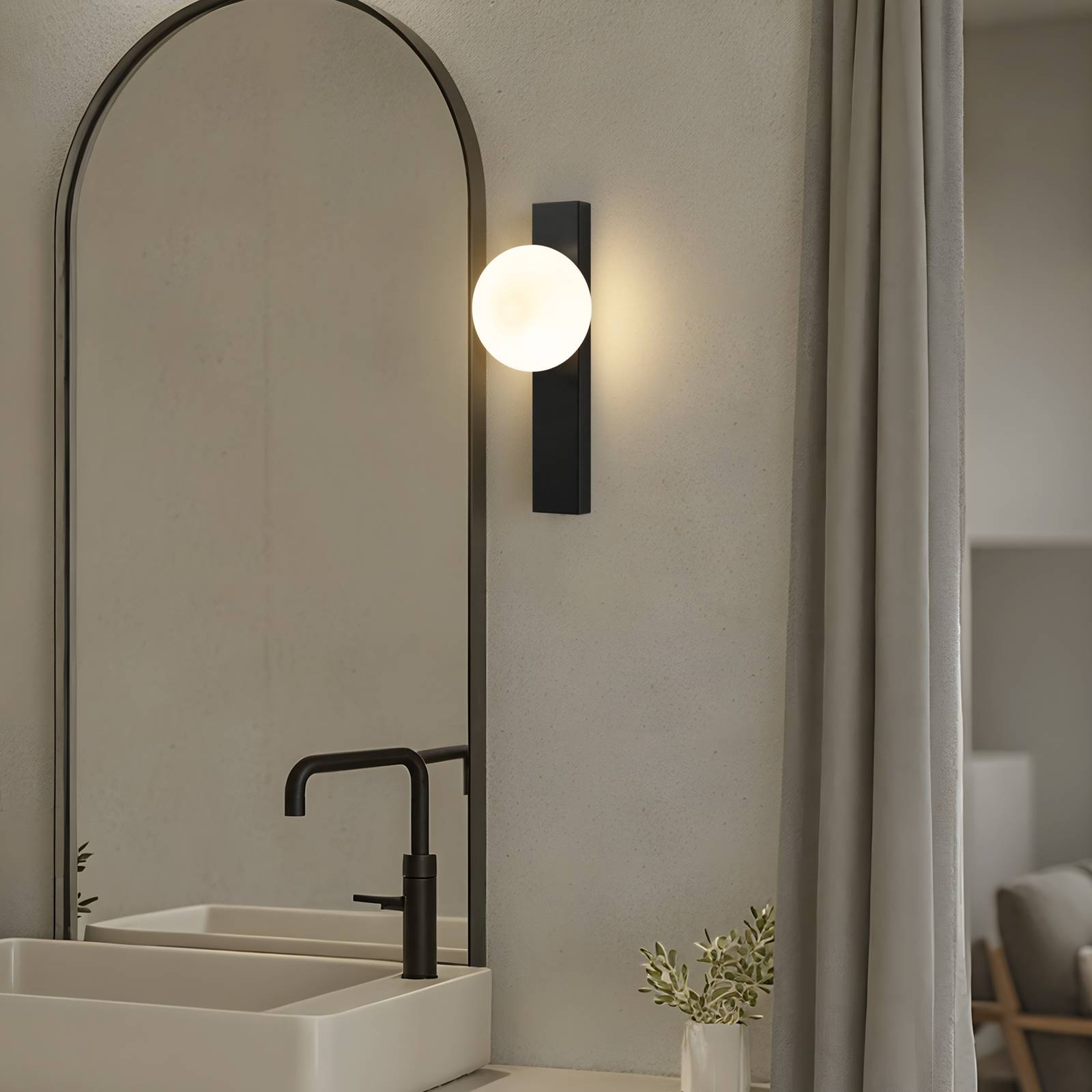Væglampe Tavrik Lindby, dæmpbar, Sort, Badeværelse, Glas, Moderne