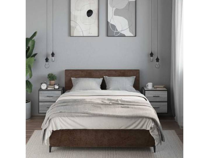 KTHLBRH Nachttische zur Wandmontage, 2 Stück, Sonoma-Grau, 40 x 31 x 39,5 Spanplatte und Metall, 2 Schubladen, Belastung 50 kg, Wandmontage, 2er Set