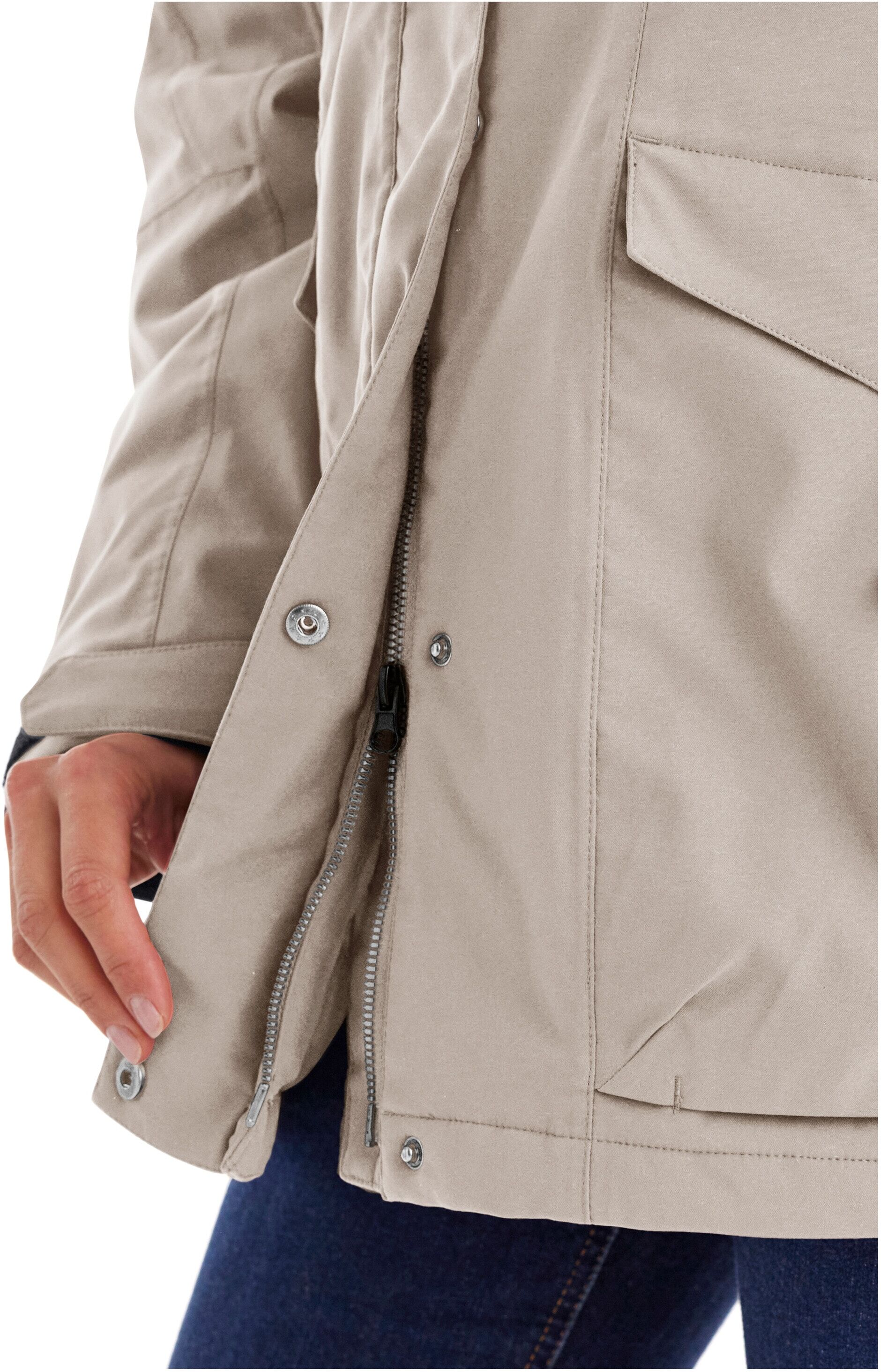 Funktionsjacke KILLTEC "Damen Jacke", Damen, Gr. 44, beige (hellbeige), Obermaterial: 100% Polyester.Futter: 100% Polyester.Futter 2:/ Futter 3:/ Futter 4:.Füllung: 100% Polyester, Jacken Funktionsjacke, Wasserdichte, atmungsaktive Damenjacke mit abnehmba