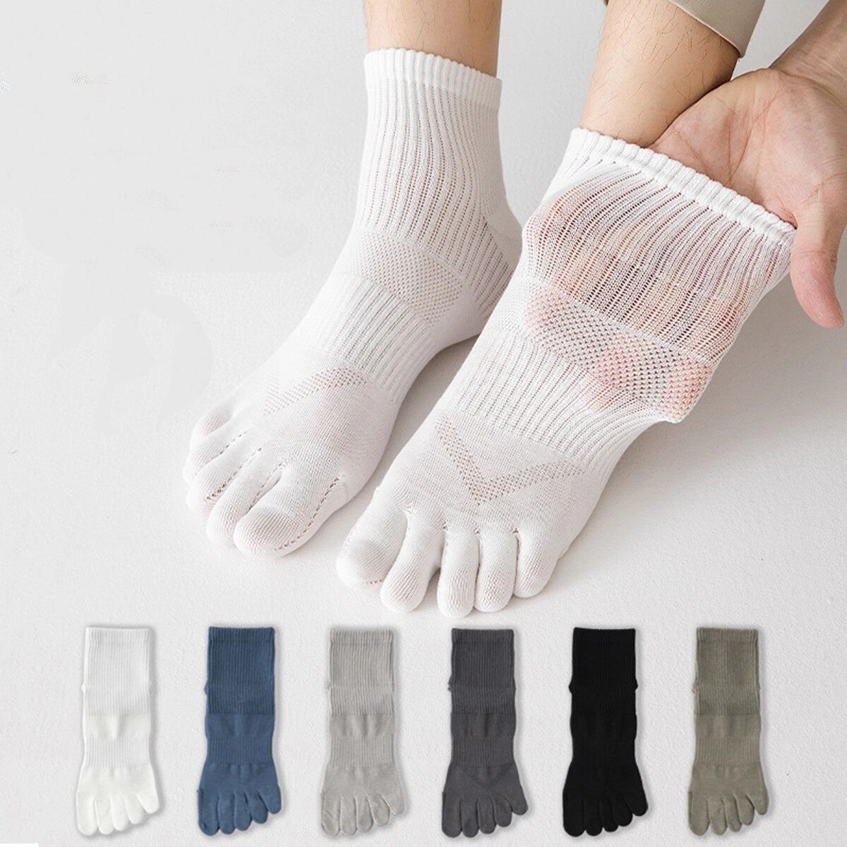 INF 7 Paar Mehrfarbige Baumwoll-Fünfzehen-Socken — Antibakteriell, Atmungsaktiv, Dünn und Kurz für Sport und Alltag