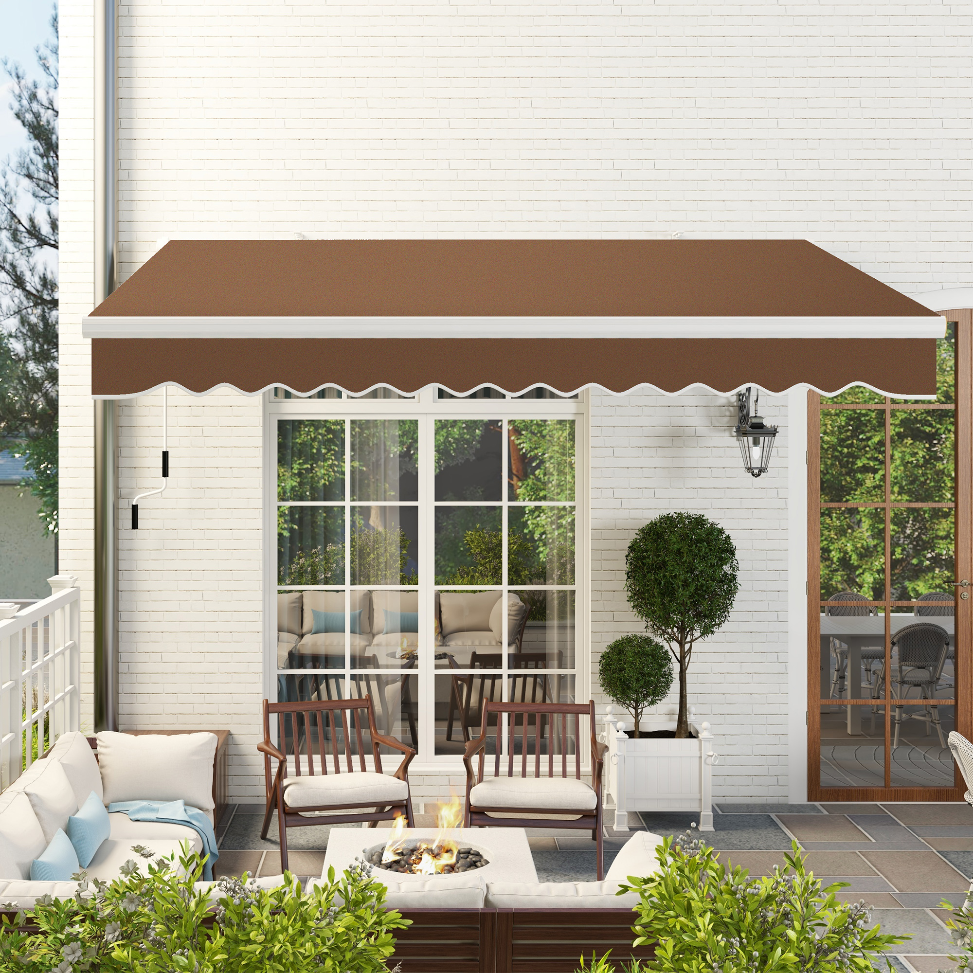 Outsunny Tenda da sole a bracci retraibili con Manovella, Tenda Parasole a Manovella in Metallo e Alluminio, 395x245 cm, Caffè   Aosom Italy