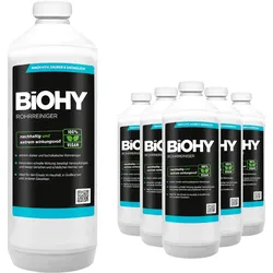 BiOHY Rohrreiniger (6x1l Flasche) | EXTRA STARK | Flüssiger, hochkonzentrierter Abflussreiniger | Geruchsneutral | Für alle Verstopfungen