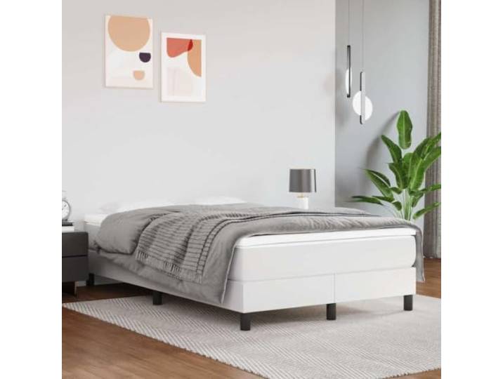 KGHFDVB Bett Weiß 203 x 120 x 25 cm aus Holzwerkstoff Kunstleder Kunstleder mit 75% Polyvinylchlorid, Sperrholzlatten für gleichmäßige Gewichtsverteilung, stabile Stützbeine, Bettrahmen