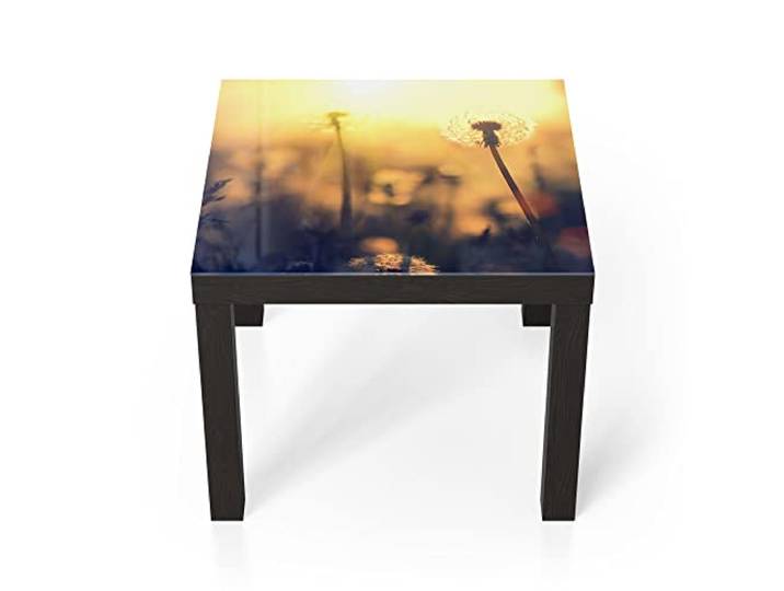 DEQORI Glastisch schwarz klein 55x55 cm Motiv Pusteblumenwiese ausgefallener Beistelltisch aus Glas Hochglanz Couchtisch fürs Wohnzimmer moderner Couch Tisch mit Design
