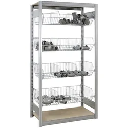 PROREGAL Kleinteileregal FALKE Stecksystem mit Gitterkörben, Grundregal, HxBxT 200x100x50cm,  4 Gitter-Ebenen + 2 Spanplatten-Fachboden, Fachlast 35kg