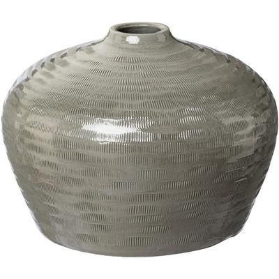 Tischvase CREATIV DECO "HUMILIS", grau, H:30cm Ø:38cm, Keramik, Vasen, aus Keramik, mit Streifenmuster
