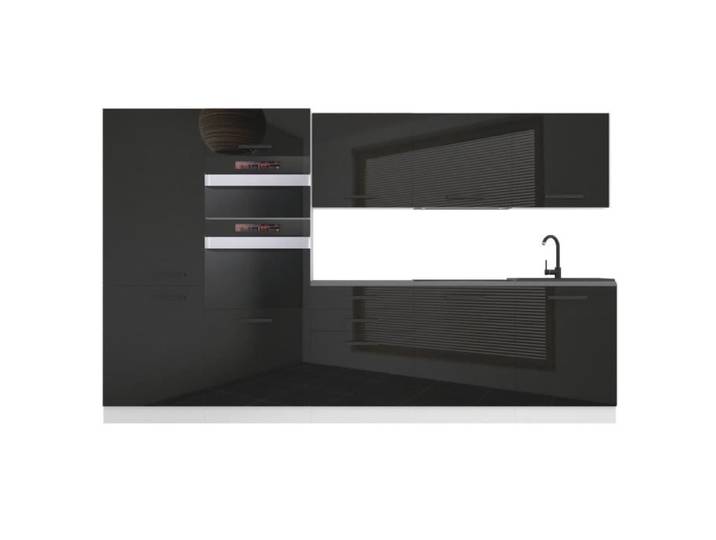 Cuisine Complète - B BELINI GROUP - Modèle GRACE - 300 cm - Noir Très Brillant - Design Contemporain
