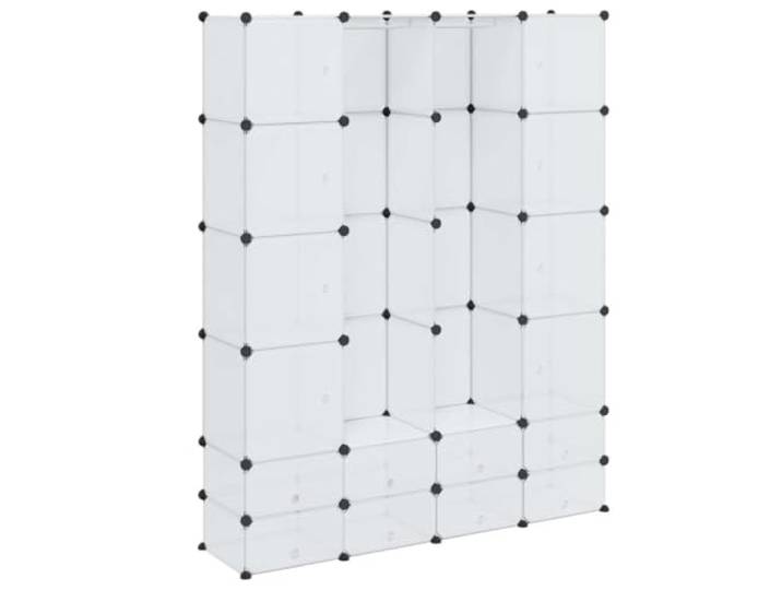 HKQWPBF Modularer Schrank mit 18 Fächern, Weiß, 37x146x180,5 cm Kunststoff-Elemente, verchromter Stahldraht, leicht zu reinigen, schneller Aufbau, verschiedene Konfigurationen