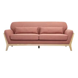 Skandinavisches 3-Sitzer-Sofa aus Terrakotta-Velourstoff und hellem Holz YOKO