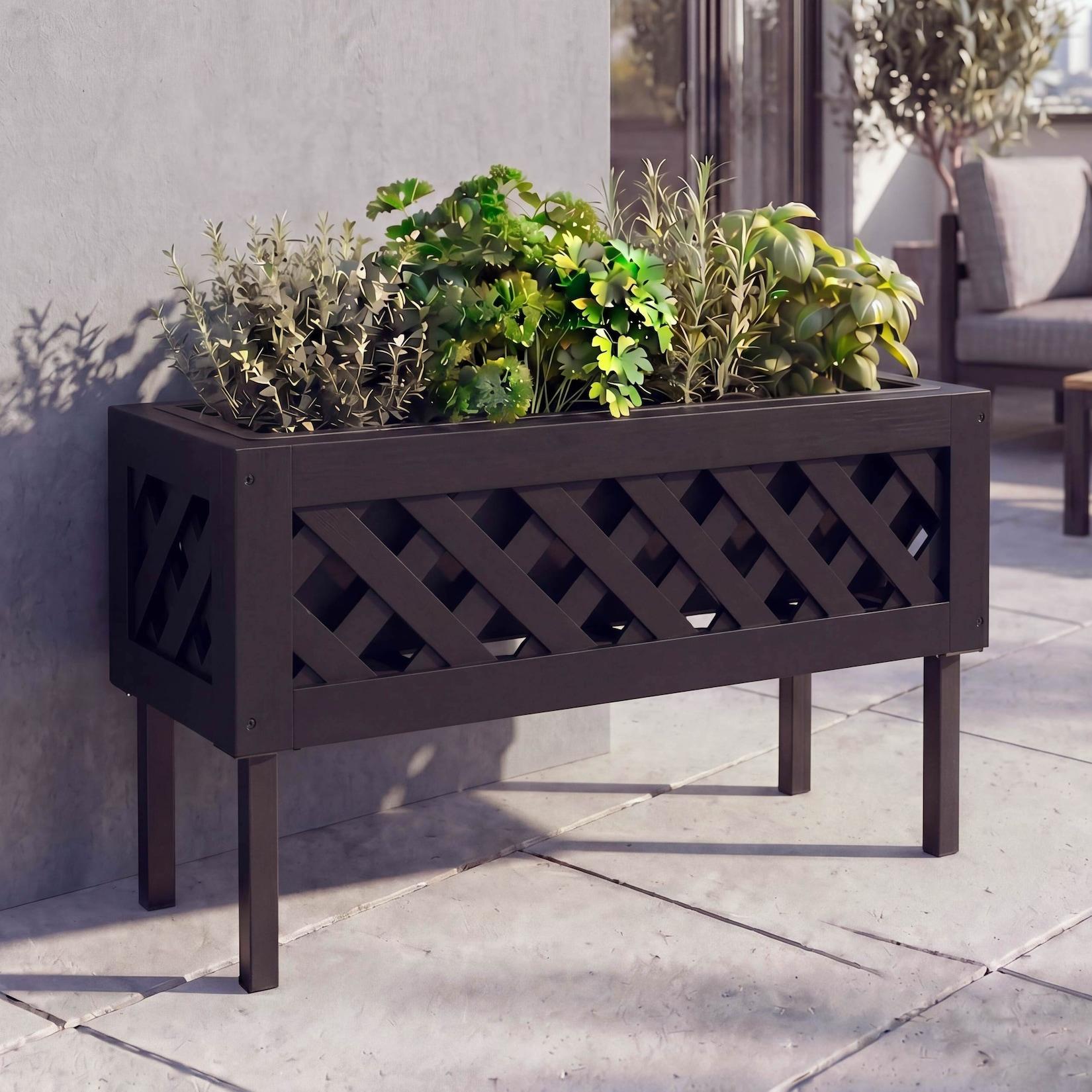 Pflanzkasten MCW-P86, Blumen-/Pflanzkübel Blumenkasten, In-/Outdoor Akazie Holz MVG-zertifiziert 35x64x24cm ~ schwarz