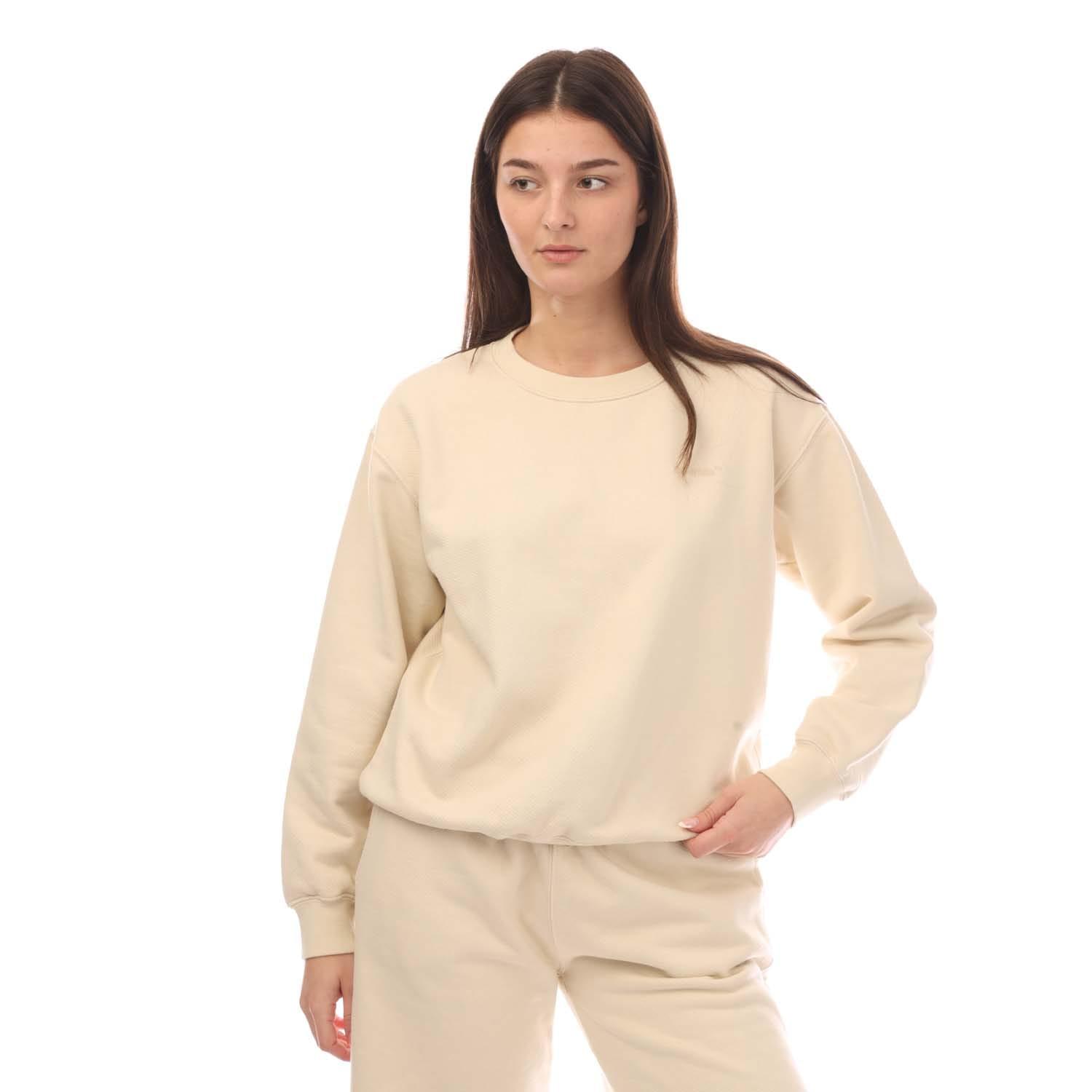 Dames Off White Diagonal Regular Crewneck Sweatshirt in Beige